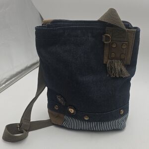CHARLA tLDenim Messenger Bag with Brown Details